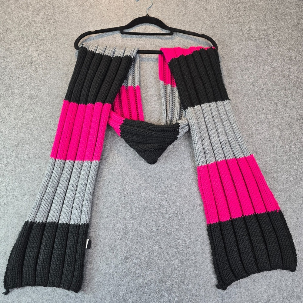 Vroom & Dreesmann V&D Long Knit Scarf Black Pink Gray Color Block 100% Acrylic